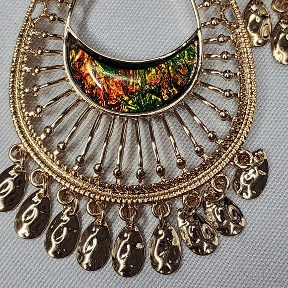 Gold Boho Ethnic Oval Hoop Earrings New - Picture 4 of 7